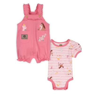 John Deere Kid's Short Sleeve Farm Animal Stripe Shortall Set