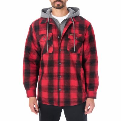 Smith's Workwear Men's Sherpa-Lined Hooded Flannel Shirt-Jacket