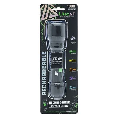 LitezAll Nearly Invincible 1000 Lumen Rechargeable Tactical Flashlight