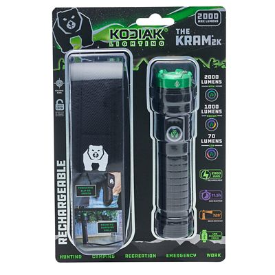 Kodiak 2000 Lumen Rechargeable Tactical Flashlight with Magnetic Charging