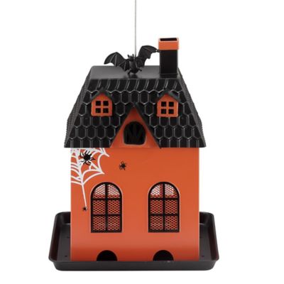 Royal Wing Halloween House Metal Bird Feeder, 8 in. L x 7 in. W x 10 in. H, Orange
