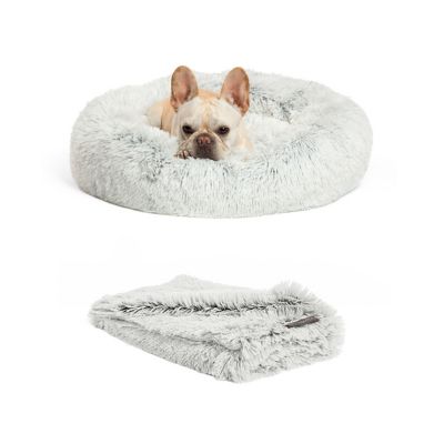 Best Friends by Sheri 23 in. Donut Shag Dog/Cat Bed and Blanket, 2 pc. Bundle, Set Frost