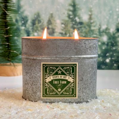 Image showing  Tree Farm Galvanized Oval Tin Candle