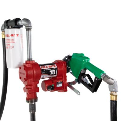 Fill-Rite 12V 15GPM (57 LPM) Fuel Transfer Pump, Suction Pipe, 18in. Discharge Hose, Automatic Nozzle, Hydrosorb Filter & Swivel