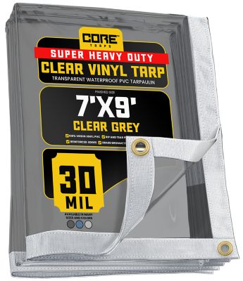 Core Tarps Ultra Heavy Duty Vinyl Tarp, Waterproof, UV Resistant 30 mil Clear, Grey 7 x 9