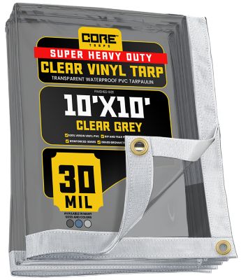 Core Tarps Ultra Heavy Duty Vinyl Tarp, Waterproof, UV Resistant 30 mil Clear, Grey 10 x 10