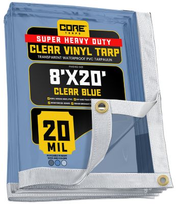 Core Tarps Ultra Heavy Duty Vinyl Tarp, Waterproof, UV Resistant 20 mil Clear, Blue 8 x 20