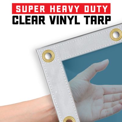 Image showing 5 th Core Tarps Ultra Heavy Duty Vinyl Tarp, Waterproof, UV Resistant 20 mil Clear, Blue 12 x 20