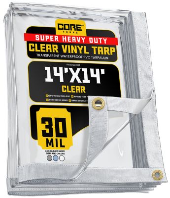 Core Tarps Ultra Heavy Duty Vinyl Tarp, Waterproof, UV Resistant 30 mil Clear, 14 x 14