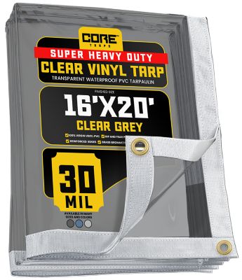 Core Tarps Ultra Heavy Duty Vinyl Tarp, Waterproof, UV Resistant 30 mil Clear, Grey 16 x 20
