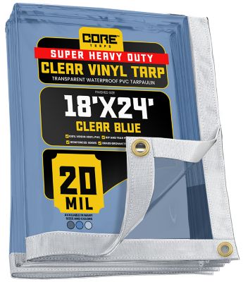 Core Tarps Ultra Heavy Duty Vinyl Tarp, Waterproof, UV Resistant 20 mil Clear, Blue 18 x 24