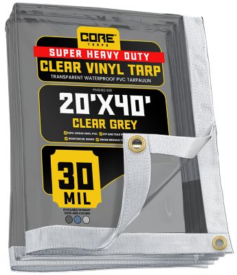 Core Tarps Ultra Heavy Duty Vinyl Tarp, Waterproof, UV Resistant 30 mil Clear, Grey 20 x 40