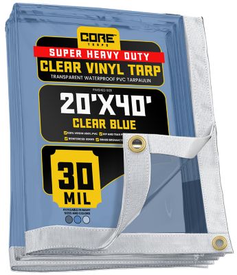 Core Tarps Ultra Heavy Duty Vinyl Tarp, Waterproof, UV Resistant 30 mil Clear, Blue 20 x 40