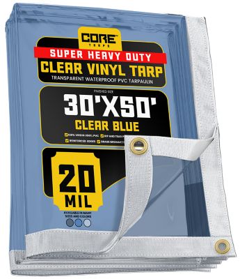 Core Tarps Ultra Heavy Duty Vinyl Tarp, Waterproof, UV Resistant 20 mil Clear, Blue 30 x 50
