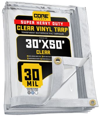 Core Tarps Ultra Heavy Duty Vinyl Tarp, Waterproof, UV Resistant 30 mil Clear, 30 x 50