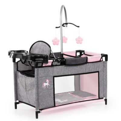 Bayer Design Dolls Multi-Bed - Grey, Pink, Fairy - Playpen Accessory For Dolls Up To 18 in.