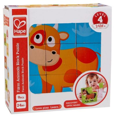 Hape Farm Animal Block Puzzle 9 pc. Wooden Stacking Blocks Puzzle