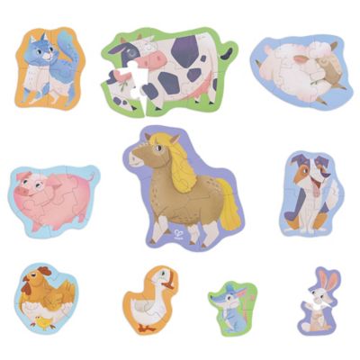Hape Farmyard Friends Puzzle, 10 Mini Animal Shaped Puzzles