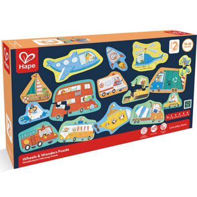 Hape Wheels & Wonders Puzzle, 15 Mini Vehicle Shaped Puzzles