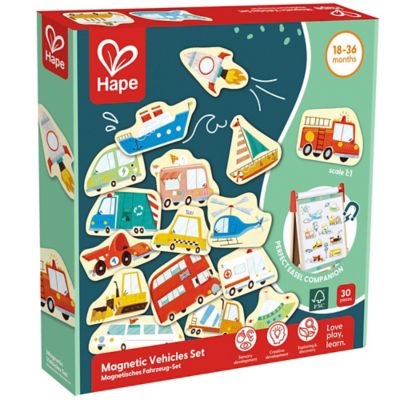 Hape Magnetic Vehicles Set, 30 pc., Colorful Wooden Magnets