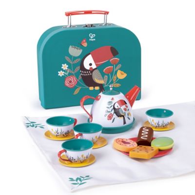 Hape Tea Time Playset - 15 pcs, Teal & Pink, Storage Carry Case