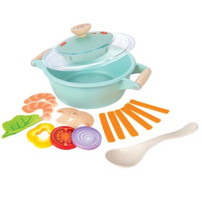 Hape Little Chef Cooking & Steam Playset - 9 pc. Teal Wooden Kitchen Food Toy