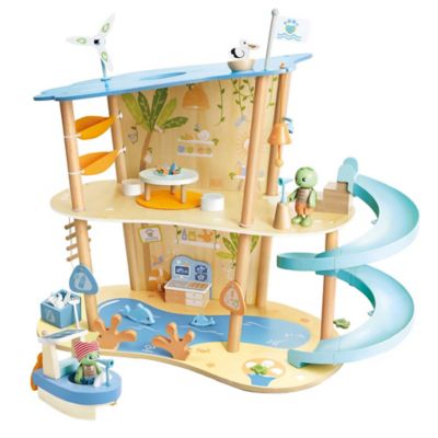 Hape Ocean Rescue Playset - 47 pc. Wooden 2 Level Doll House with Slide