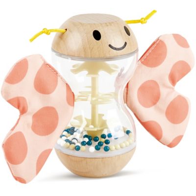 Hape Butterfly Rainmaker Robert - Soft Peach Colored Baby Teether & Shaker Toy