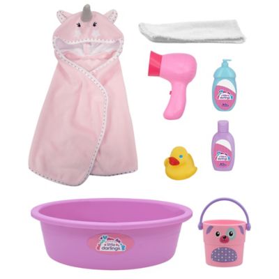 Image showing  Little Darlings Wash N' Play Baby Set - 12 in. Doll, Pink & Purple