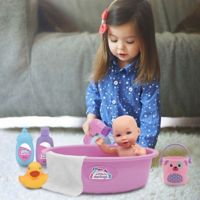 Image showing  Little Darlings Wash N' Play Baby Set - 12 in. Doll, Pink & Purple