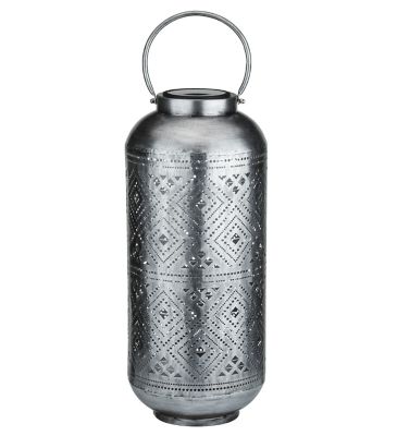 Regal Art & Gift Solar Outdoor LED Cylinder Shadow Lantern, Antique Silver