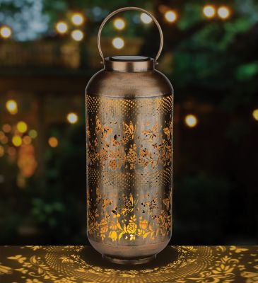 Image showing  Solar Outdoor LED Cylinder Shadow Lantern, Gold