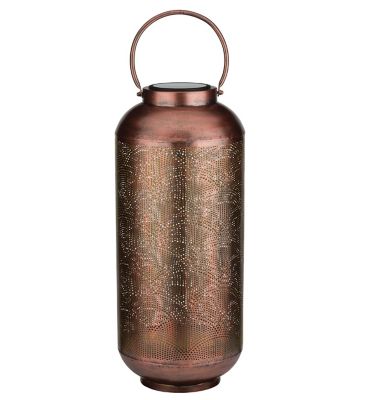 Regal Art & Gift Solar Outdoor LED Cylinder Shadow Lantern, Copper
