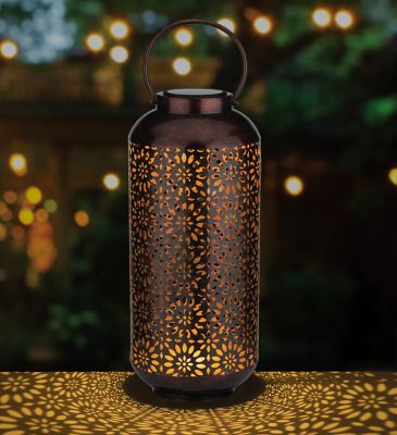 Image showing  Solar Outdoor LED Cylinder Shadow Lantern, Bronze
