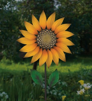 Image showing  Textured Flower Spinner Stake - Sunflower