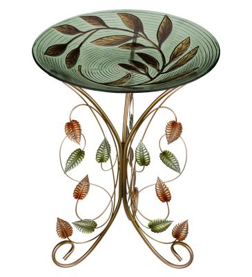 Image showing  18 in. Birdbath with Decorative Stand - Leaves