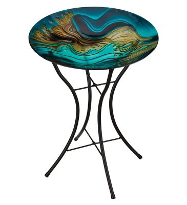Image showing  18 in. Birdbath with Stand, Swirl Green