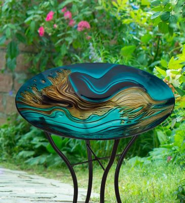 Image showing  18 in. Birdbath with Stand, Swirl Green