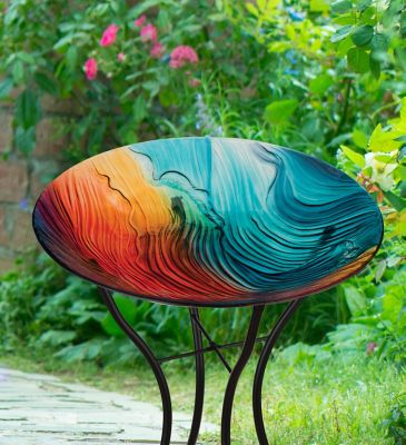 Image showing  18 in. Birdbath with Stand, Swirl Multi-Color