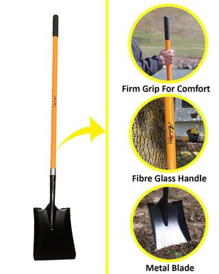 Image showing 3 th Ashman Online Fiberglass Long Handle Transfer Square Shovel, D-Grip with Heavy-Duty Metal Blade Shovel (2-Pack)