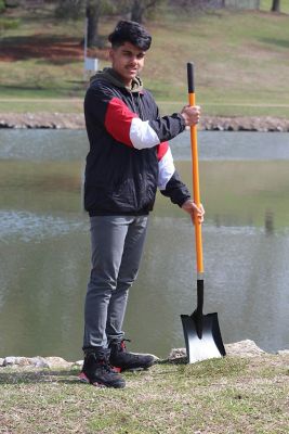Image showing  Fiberglass Long Handle Transfer Square Shovel, with Heavy-Duty Metal Blade Shovel