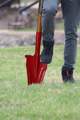 Image showing  46 in. Adjustable Drain Spade Shovel with Metal Blade and Teeth - Durable Wooden Handle
