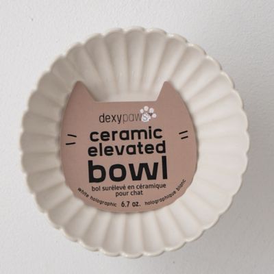 Image showing  Elevated Ceramic Bowl For Cats - White & Black Flower - 8.45 oz. Capacity