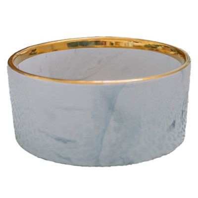 Dexypaws Marble Dog Bowl Gold Accent - 6.3 in. Diameter
