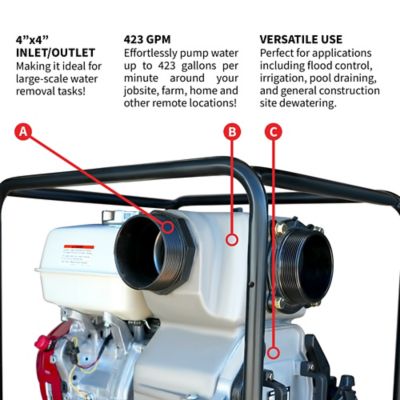 Image showing  4 in. Trash Water Pump 423 GPM 13 HP GX390 powered by Honda Portable Utility