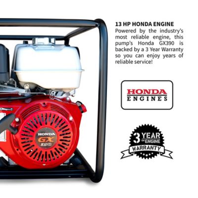 Image showing  4 in. Trash Water Pump 423 GPM 13 HP GX390 powered by Honda Portable Utility