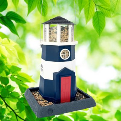 Image showing  Large Navy & Red Lighthouse Birdfeeder