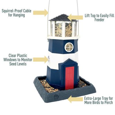 Image showing  Large Navy & Red Lighthouse Birdfeeder