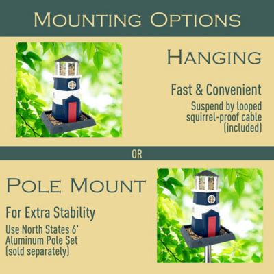 Image showing  Large Navy & Red Lighthouse Birdfeeder