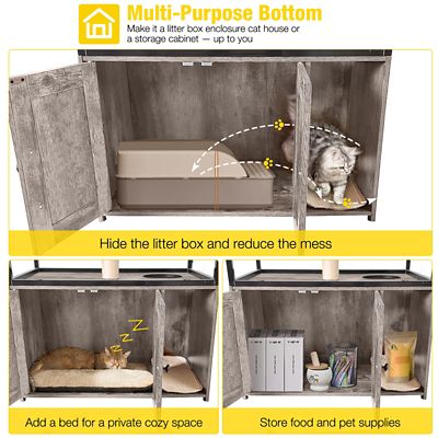 Image showing  AIR102-I Wooden 3-Story Cat Condo with Litter Box Enclosure Strong Iron Frame